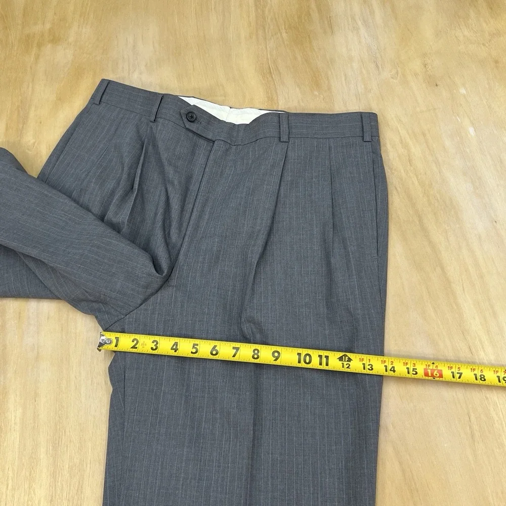 Brooks Brothers Suit Mens 44Long Wool Pleated Pants 37x34 (Unhemmed) Gray/Blue